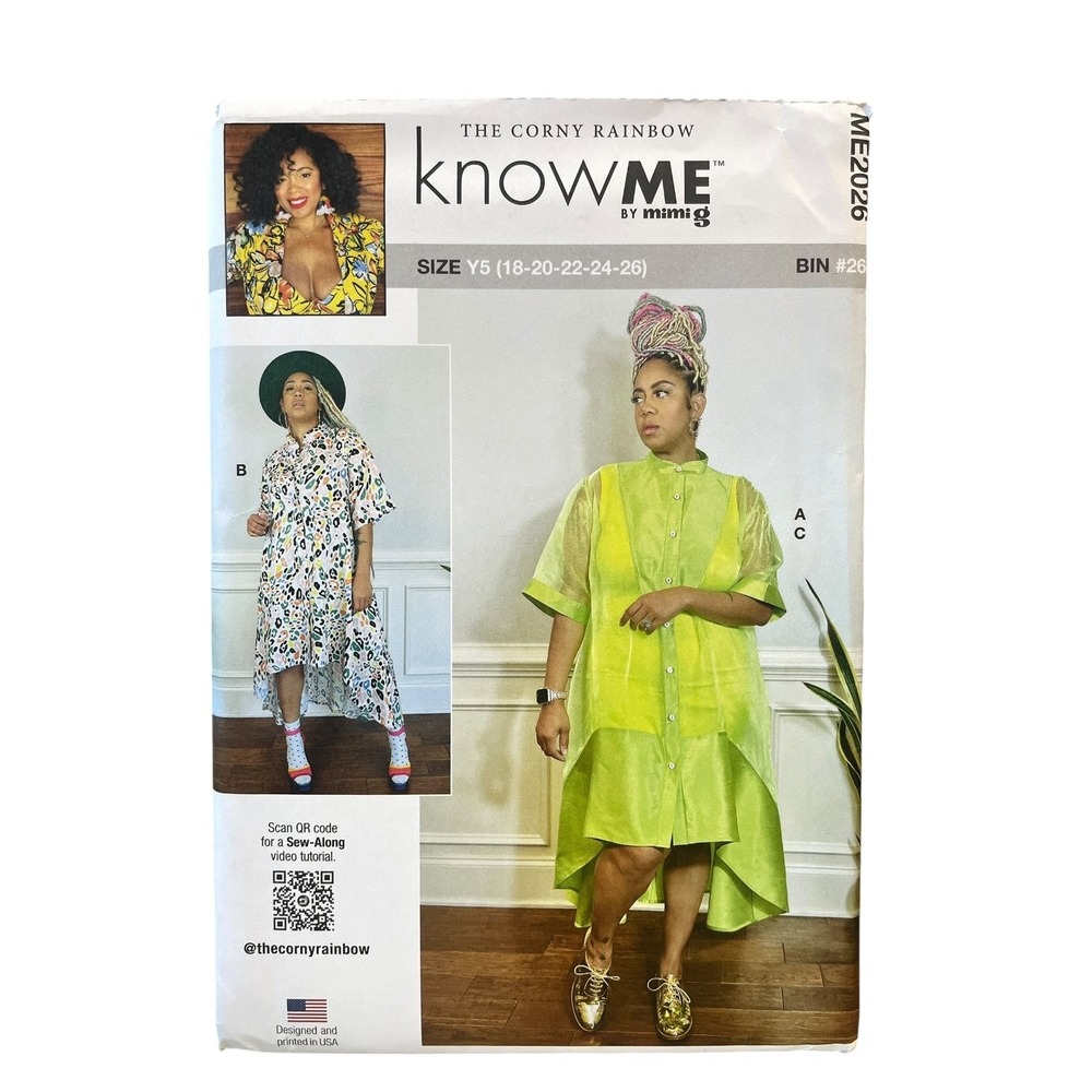 KnowMe ME2026 Shirt Dress Pattern Women Size 18-26 White High-Low Mimi G